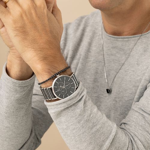 Pulseira Unissex Riviera Inteira com Zircônias Negras 21cm - Prata 925