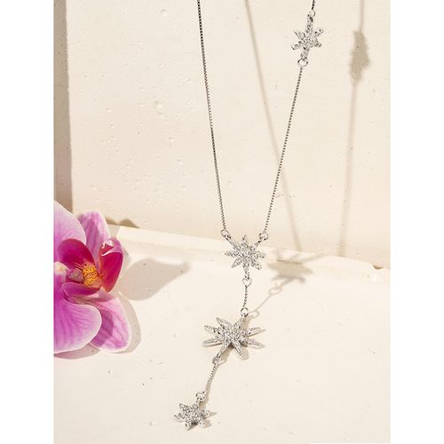 Colar Estrelas com Zircônias Brancas 50cm - Prata 925