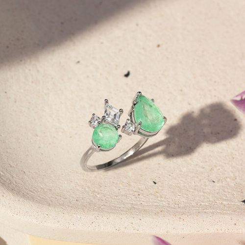 Anel Gota e Redondo com Fusion Esmeralda Colombiana e Zircônias Brancas - Prata 925