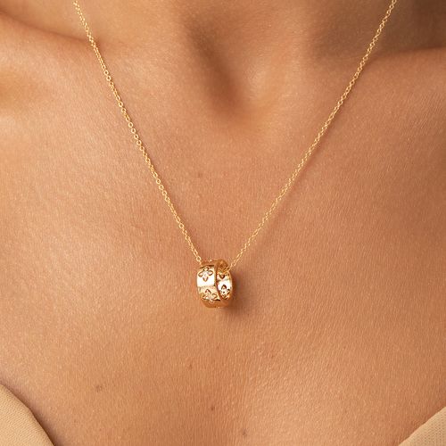 Colar Redondo com Mini Florzinhas com Zircônias Brancas 50cm - Banho de Ouro 18k