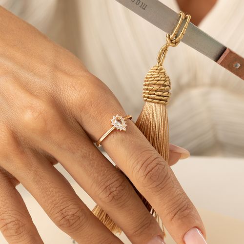 Anel Gotinha de Cristal Água Marinha e Zircônias Brancas - Banho de Ouro 18k