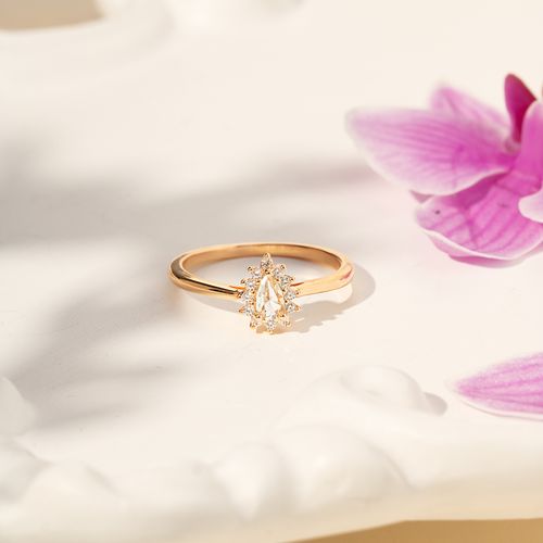 Anel Gotinha de Cristal Água Marinha e Zircônias Brancas - Banho de Ouro 18k