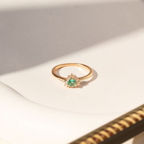 Anel Trillion com Cristal Paraiba e Zircônias Brancas - Banho de Ouro 18k