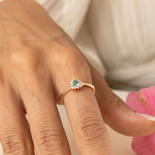 Anel Trillion com Cristal Paraiba e Zircônias Brancas - Banho de Ouro 18k