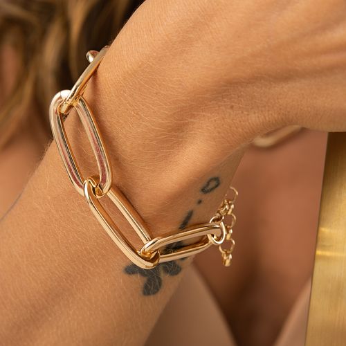 Pulseira Lisa Inteiro Elos Ovalados 21cm - Banho de Ouro 18k
