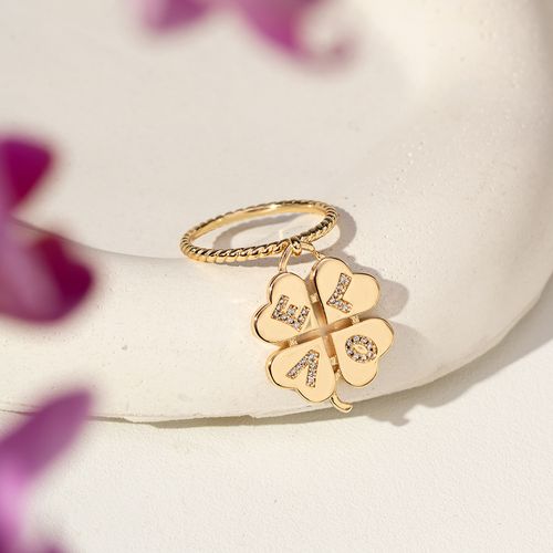 Anel Trevo Love com Zircônias Brancas - Banho de Ouro 18k
