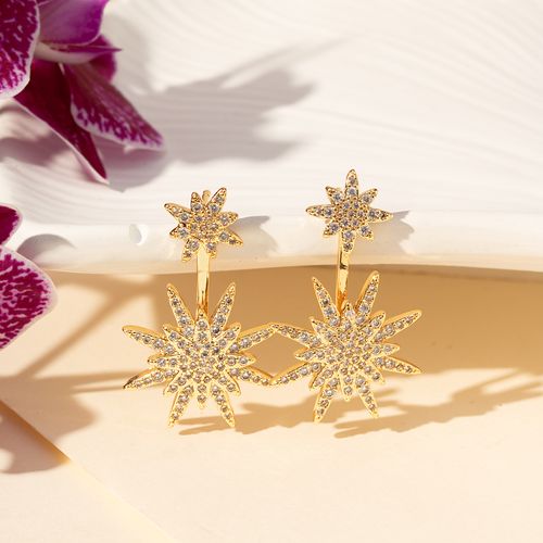 Brinco Earjacket Estrelas com Zircônias Brancas - Banho de Ouro 18k