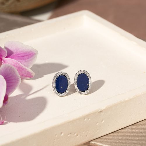 Brinco com Lapis Lazúli Lab e Zircônias Brancas - Banho de Ouro 18k
