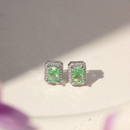 Brinco Retângulo com Zircônia Crushed Ice Cutting Paraíba e Zircônias Brancas - Banho de Ródio Branco