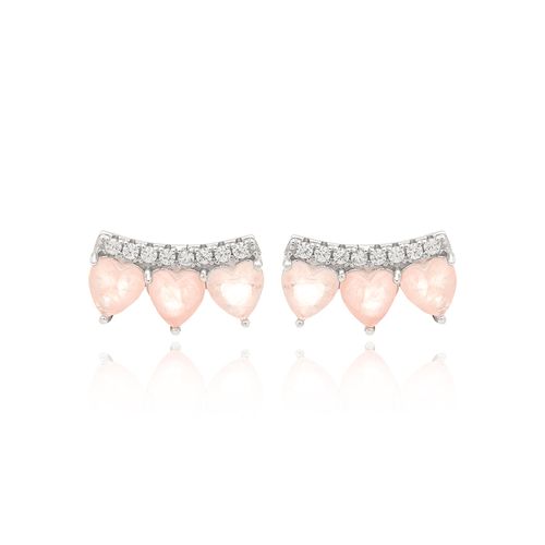 Brinco Earcuff Três Corações com Fusion Morganita e Zircônias Brancas - Prata 925
