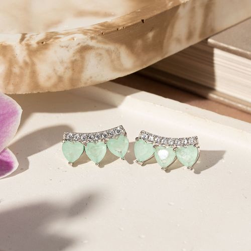 Brinco Earcuff Três Corações com Fusion Turmalina Light e Zircônias Brancas - Prata 925