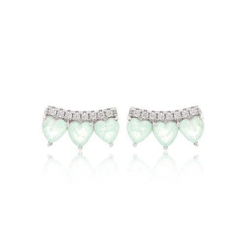 Brinco Earcuff Três Corações com Fusion Turmalina Light e Zircônias Brancas - Prata 925