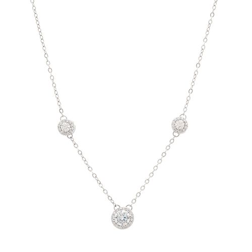 Colar Moissanite Lapidação Brilhante 5mm 0,5cT/50 Pontos 3mm 0,110ct/11 Pontos e Zircônias Brancas D - VVS1 50cm - Prata 925