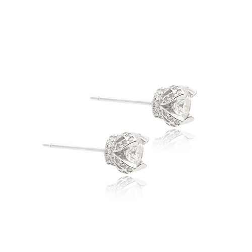 Brinco Moissanite Lapidação Brilhante 5mm 0,5CT/50 Pontos e Zircônias Brancas D - VVS1 - Prata 925