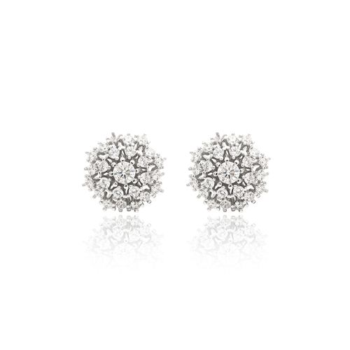 Brinco Moissanite Lapidação Brilhante Flor 3mm 0,110CT/11 Pontos e Zircônias Brancas D - VVS1 - Prata 925