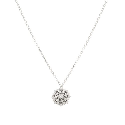 Colar Moissanite Lapidação Brilhante Flor 3mm 0,110CT/11 Pontos e Zircônias Brancas D - VVS1 50cm - Prata 925