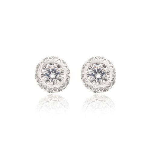 Brinco Moissanite Lapidação Brilhante 5,5mm 0,6CT/66 Pontos e Zircônias Brancas D - VVS1 - Prata 925
