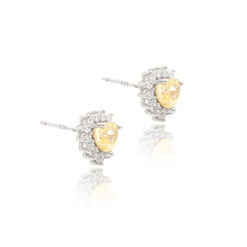Brinco Coração Zircônia Premium Fancy Yellow e Zircônias Brancas - Prata 925