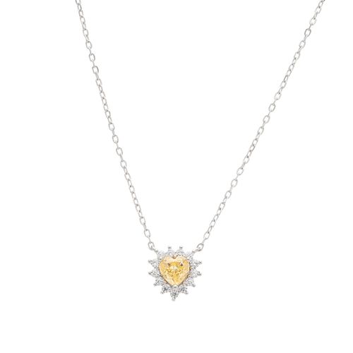 Colar Coração Zircônia Premium Fancy Yellow e Zircônias Brancas 50cm - Prata 925