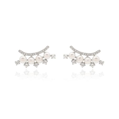 Brinco Earcuff 4 Pérolas de Água Doce e Zircônias Brancas - Prata 925