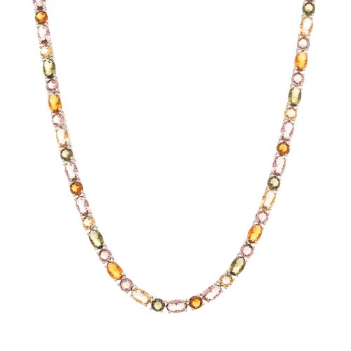 Colar Riveira Inteira Ovais e Redondos com Cristal Turmalina 42cm - Prata 925