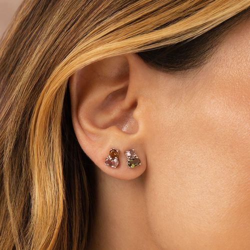 Kit com 2 Pares de Brincos Top Oval e Redondo com Cristal Turmalina - Prata 925