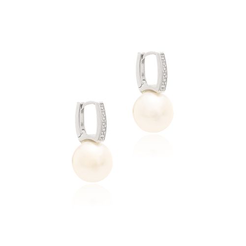 Brinco Pêndulo com Pérola Shell e Zircônias Brancas - Prata 925