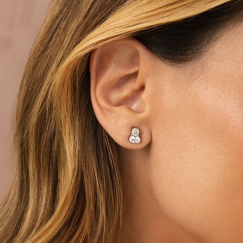 Brinco Top Oval e Redondo com Zircônias Premium 5A - Prata 925