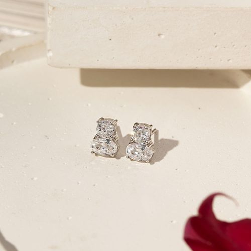 Brinco Top Oval e Redondo com Zircônias Premium 5A - Prata 925