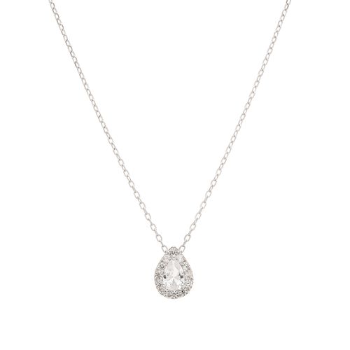 Colar Gotinha de Topázio Incolor Natural com Zircônias Brancas 50cm - Prata 925