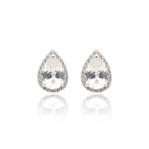 Brinco Gota 6x9 de Topázio Incolor Natural com Zircônias Brancas - Prata 925