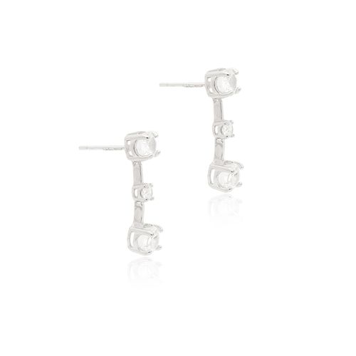 Brinco Três Redondos com Zircônias Brancas Premium na Lapidação Crushed Ice - Prata 925