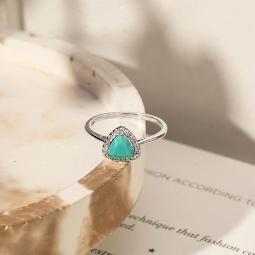 Anel Trillion com Nano Turquesa e Zircônias Brancas - Prata 925
