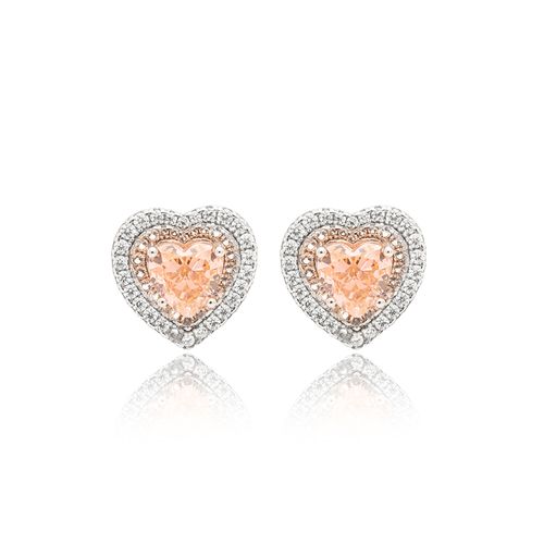 Brinco Coração com Zircônias Premium Morganita e Zircônias Brancas - Prata 925