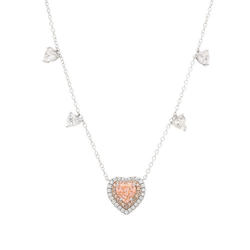 Colar Coração com Zircônias Premium Morganita e Zircônias Brancas 50cm - Prata 925