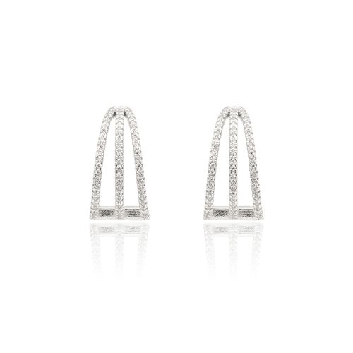 Brinco Curvado com Zircônias Brancas - Prata 925