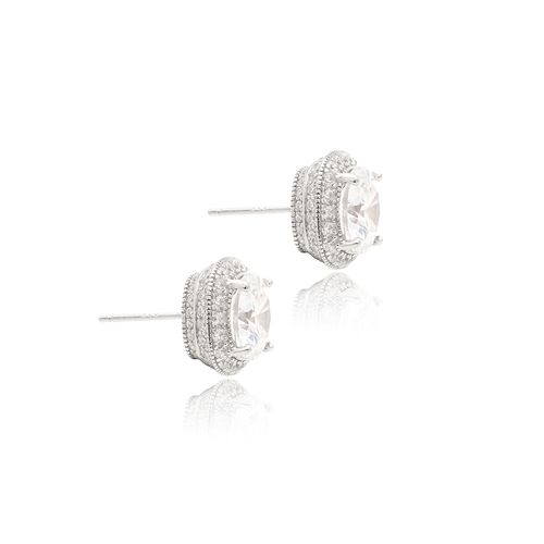 Brinco Quadrado com Zircônias Brancas - Prata 925