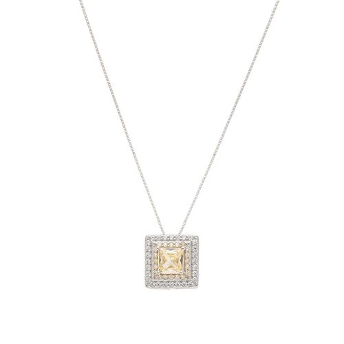 Colar Quadrado com Zircônia Diamond Lemon e Zircônias Brancas 50cm - Prata 925