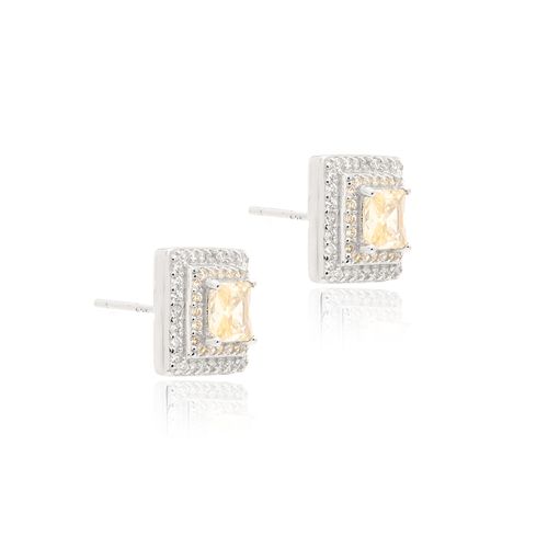 Brinco Quadrado com Zircônia Diamond Lemon e Zircônias Brancas - Prata 925