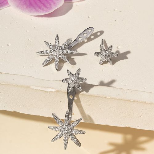 Brinco Earjacket Estrelas com Zircônias Brancas - Prata 925