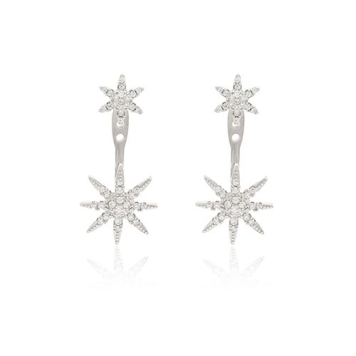 Brinco Earjacket Estrelas com Zircônias Brancas - Prata 925