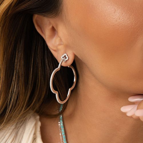 Brinco Argola Trevo com Zircônias Brancas - Prata 925