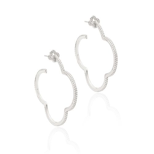 Brinco Argola Trevo com Zircônias Brancas - Prata 925