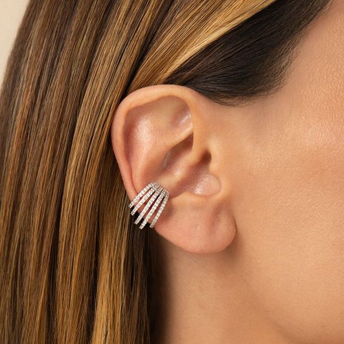 Brinco Earhook Onda com Zircônias Brancas - Prata 925