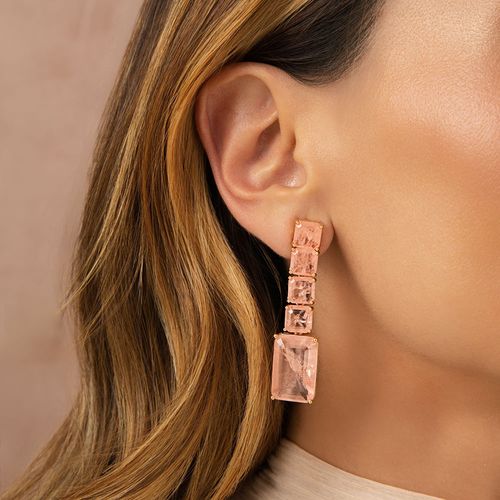 Brinco Longo Formas de Fusion Morganita - Banho de Ouro 18k