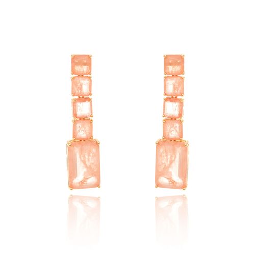 Brinco Longo Formas de Fusion Morganita - Banho de Ouro 18k