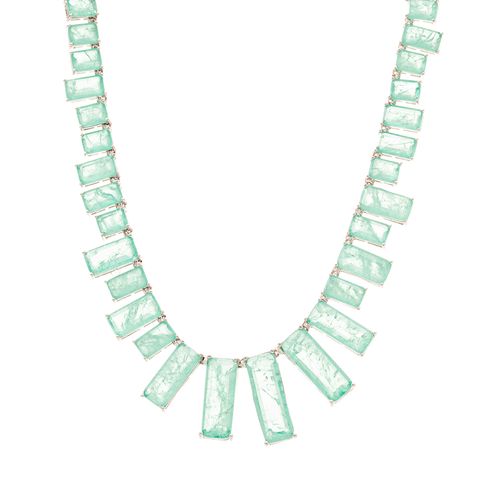 Colar Inteiro Retângulos de Fusion Turmalina 43cm - Banho de Ródio Branco