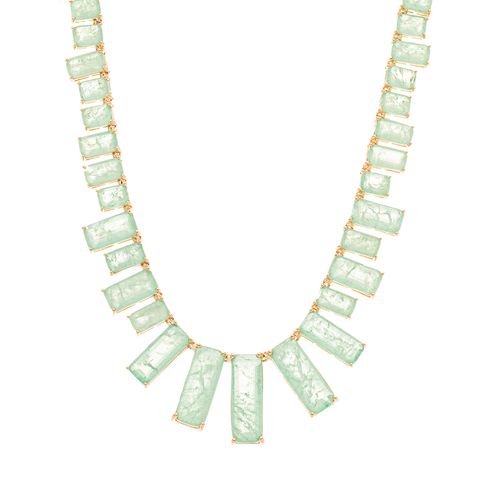 Colar Inteiro Retângulos de Fusion Esmeralda Colombiana 43cm - Banho de Ouro 18k