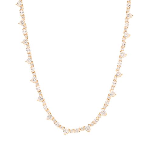 Colar Riviera com Corações e Ovais de Zircônias Brancas 42cm - Banho de Ouro 18k