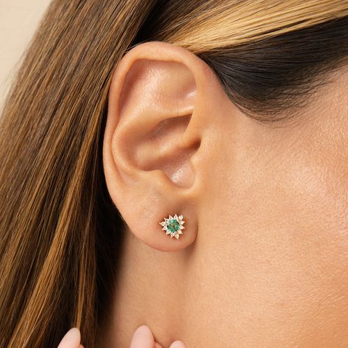 Conjunto Brinco e Colar Trillion com Cristal Paraíba e Zircônias Brancas 50cm - Banho de Ouro 18k